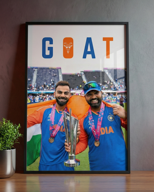 GOAT RO-KO - T20I WC Champion — Framed Art– Cricket Legend Art Print -A4