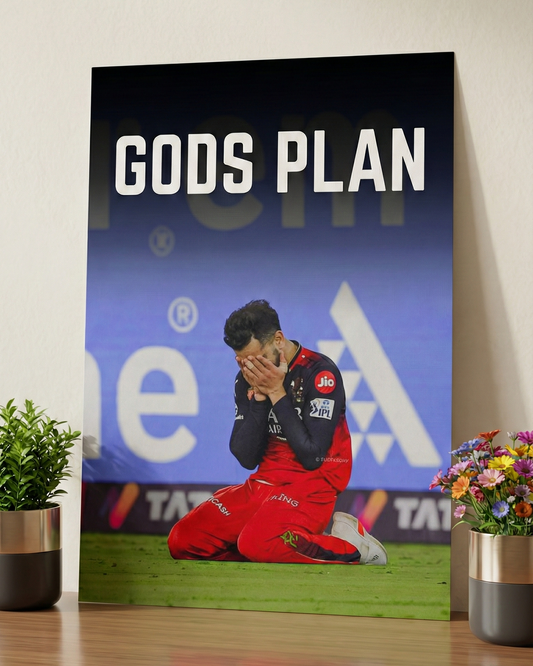 GODS PLAN Virat Kohli - RCB Champion — Premium Tabletop Framed Art– Cricket Legend Art Print (Copy)