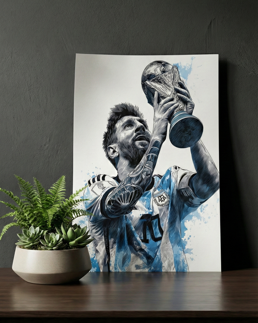 World Champion – Lionel Messi Holding FIFA Cup Wall Poster