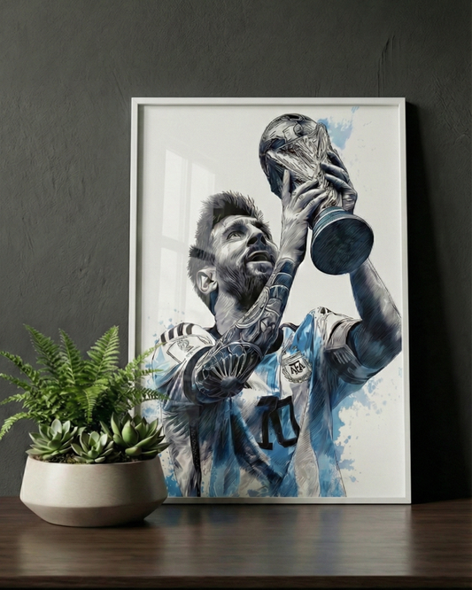 World Champion – Lionel Messi Holding FIFA Cup Wall Poster