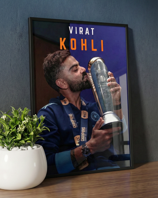 T20i World Cup Champion Virat Kohli — Framed Art– Cricket Legend Art Print -A4