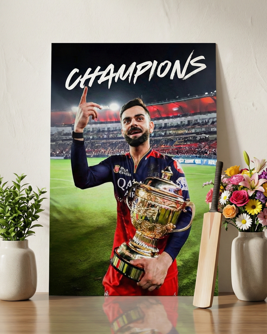 IPL 2025 Champion Virat Kohli — Framed Art– Cricket Legend Art Print -A4