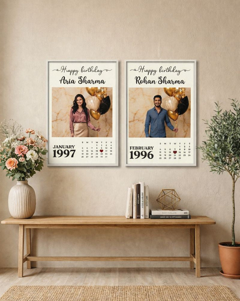Personalized Birthday Calendar Frame – Custom Photo Wall Art Gift -A4