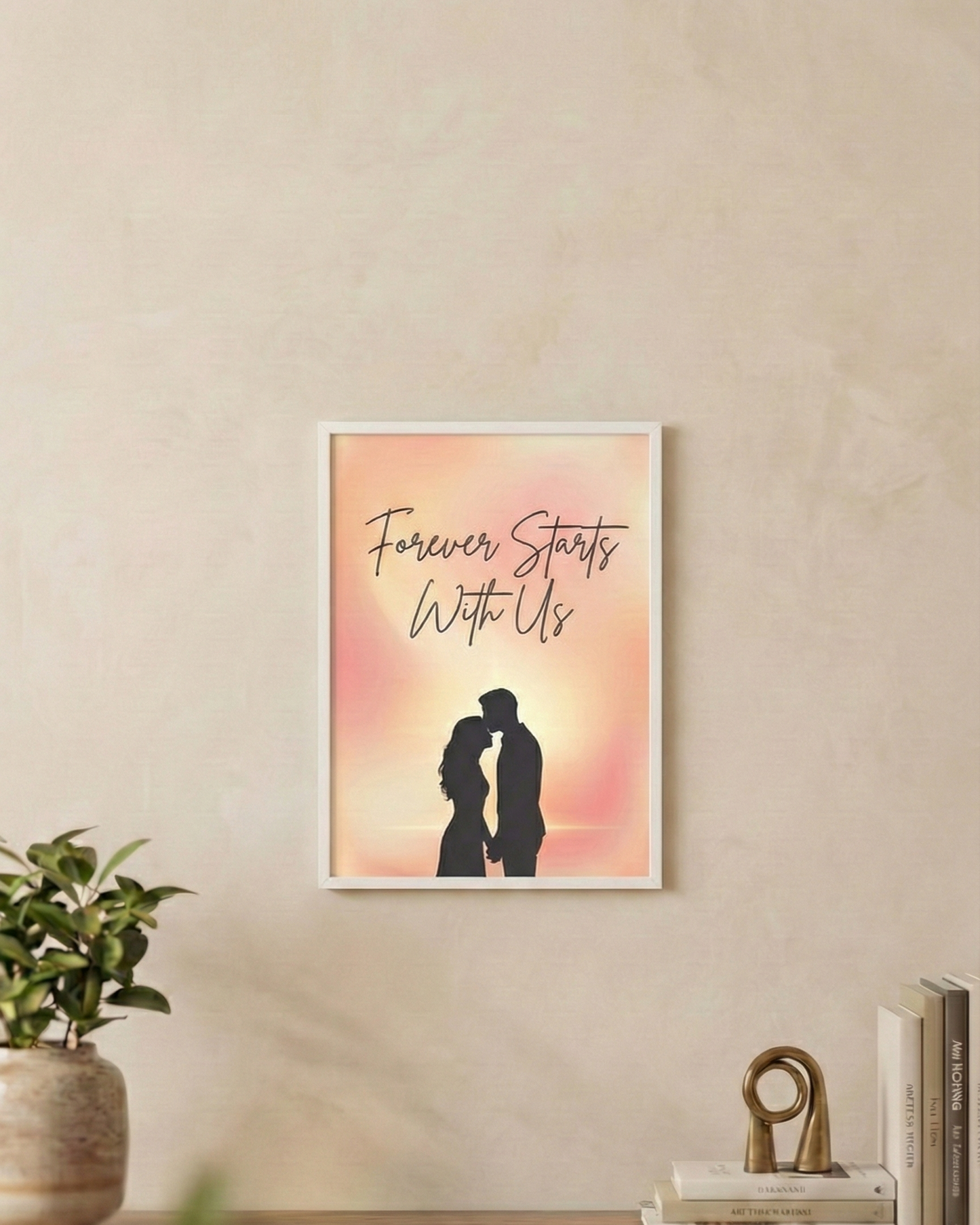 “Forever Starts With Us” – Personalized Couple Silhouette Sunset Poster