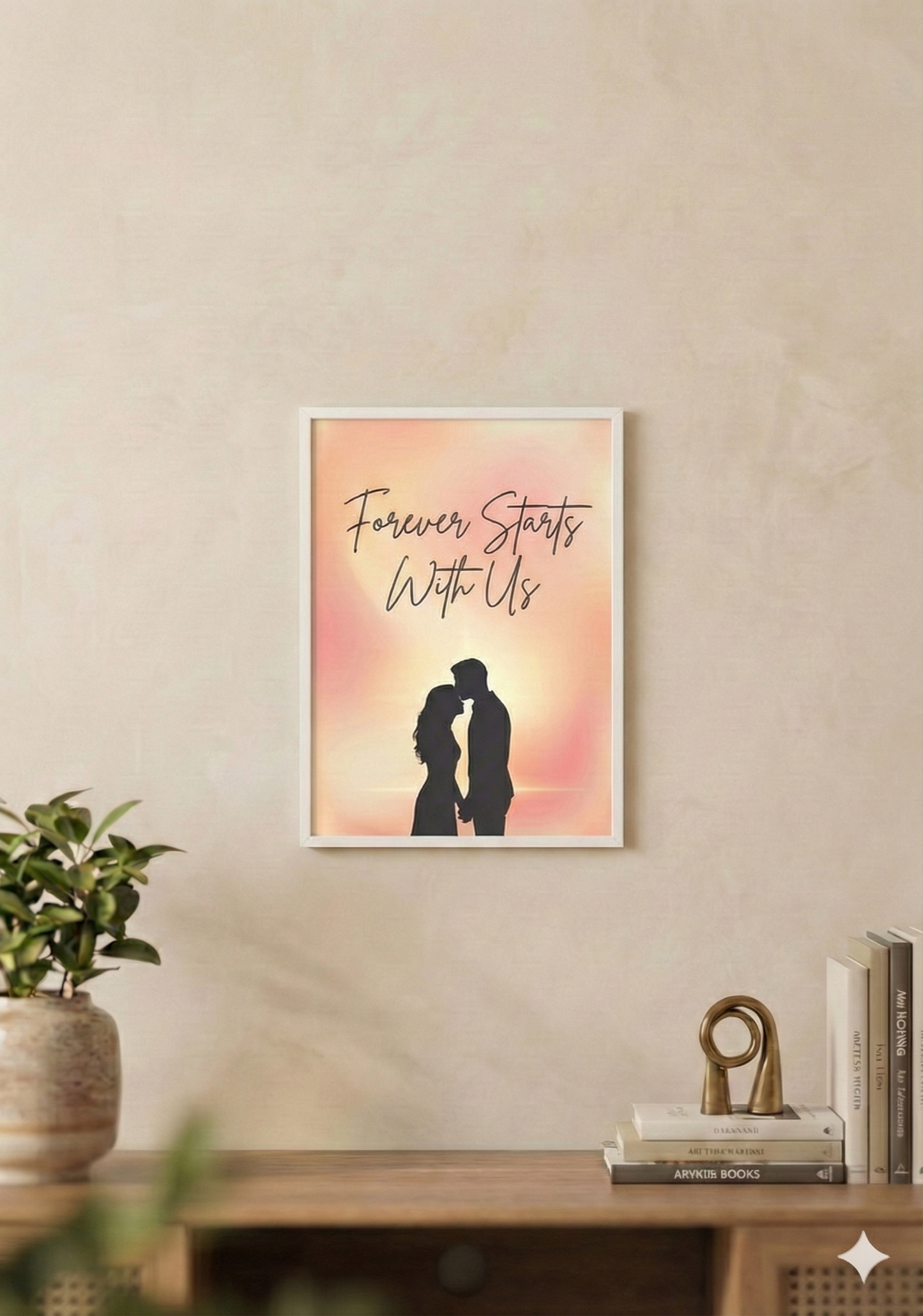 “Forever Starts With Us” – Personalized Couple Silhouette Sunset Poster