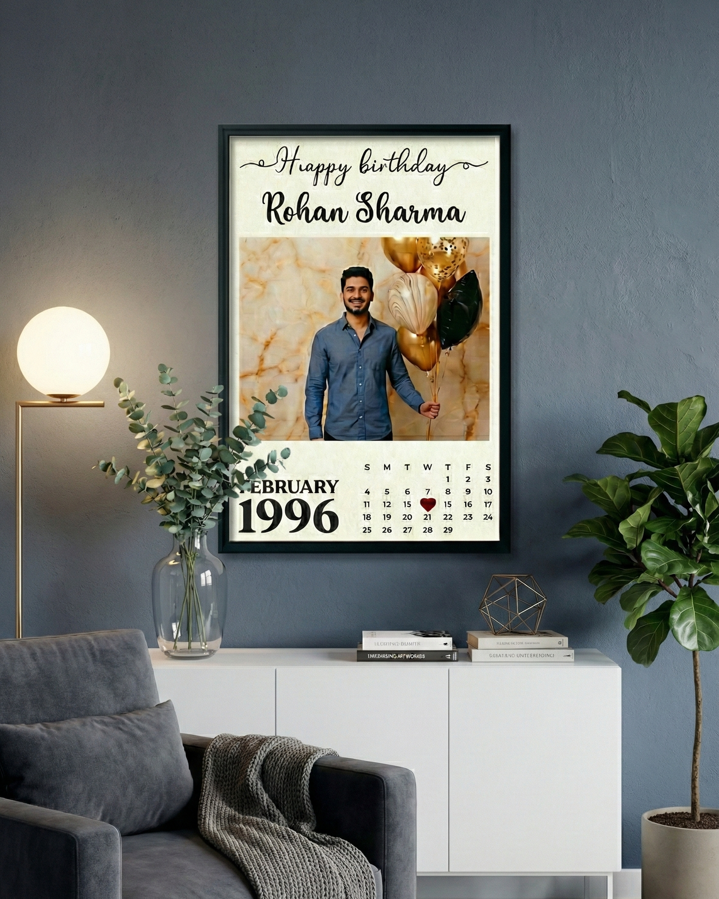 Personalized Birthday Calendar Frame – Custom Photo Wall Art Gift -A4