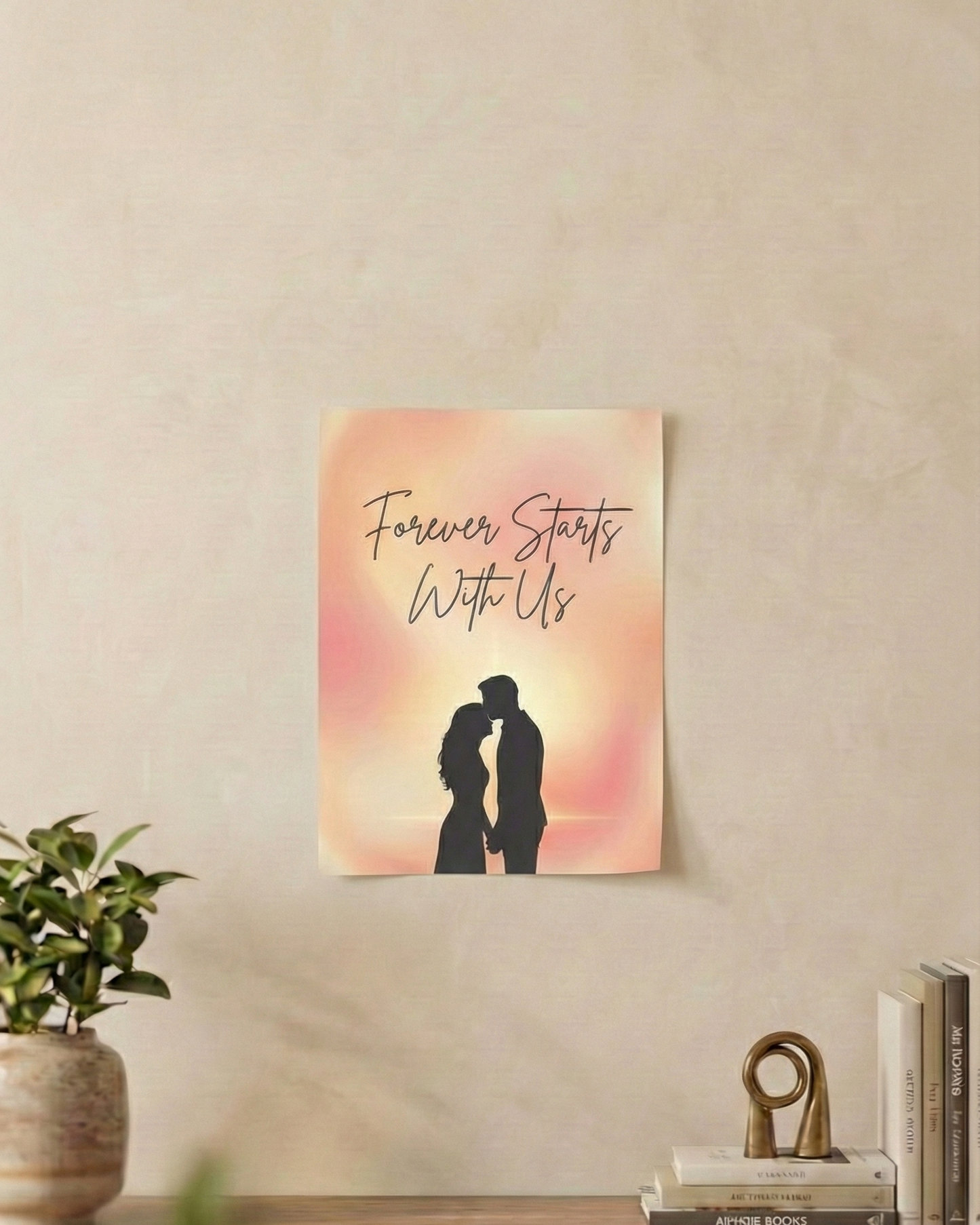 “Forever Starts With Us” – Personalized Couple Silhouette Sunset Poster