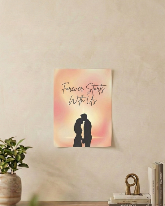 “Forever Starts With Us” – Personalized Couple Silhouette Sunset Poster