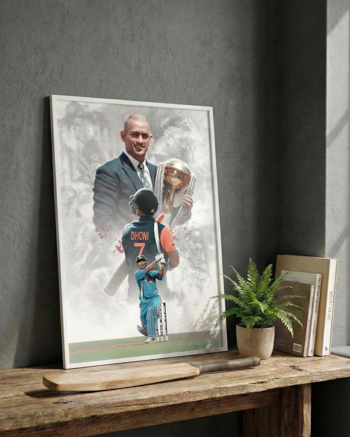 MS Dhoni Framed Poster A4 Size