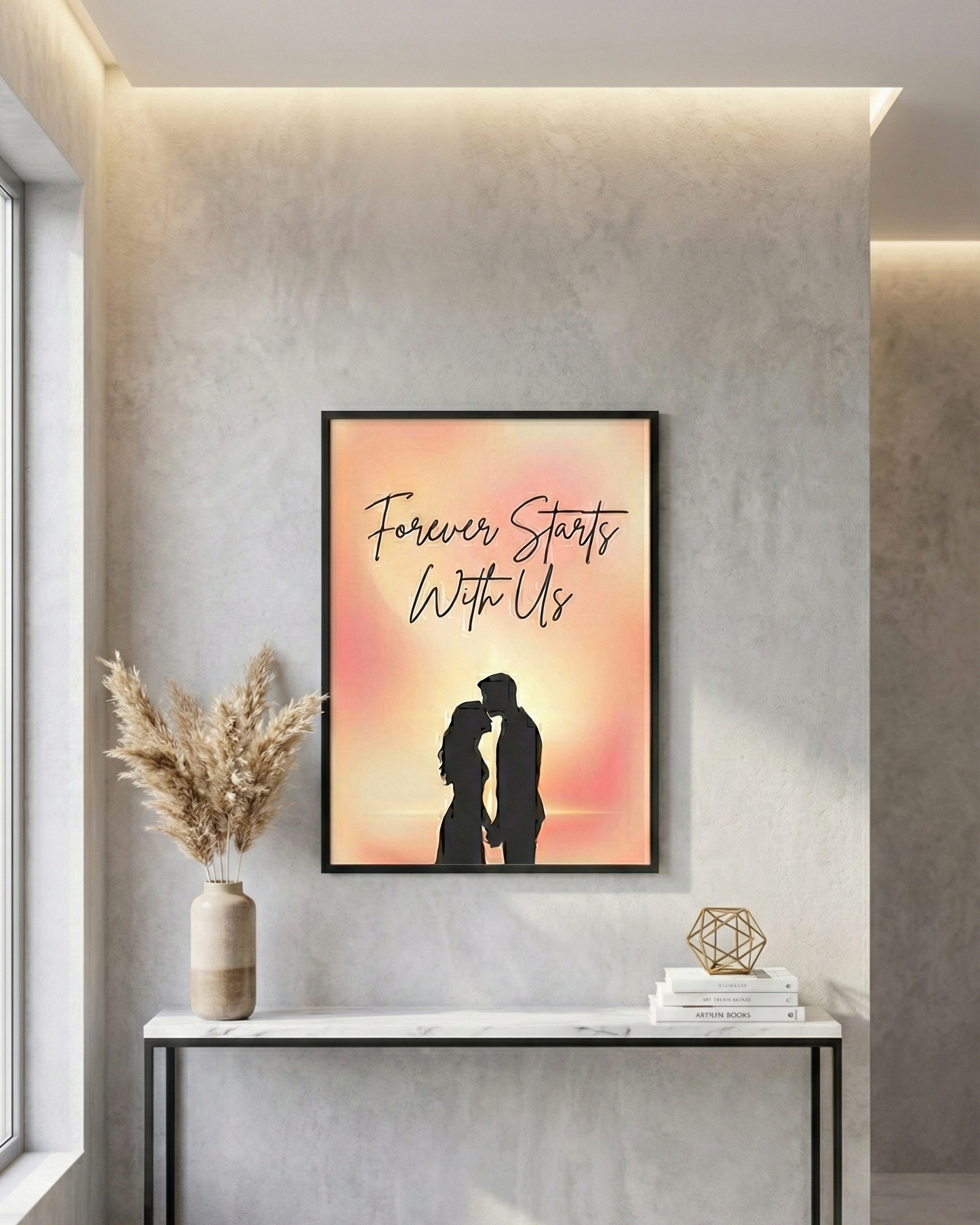 “Forever Starts With Us” – Personalized Couple Silhouette Sunset Poster