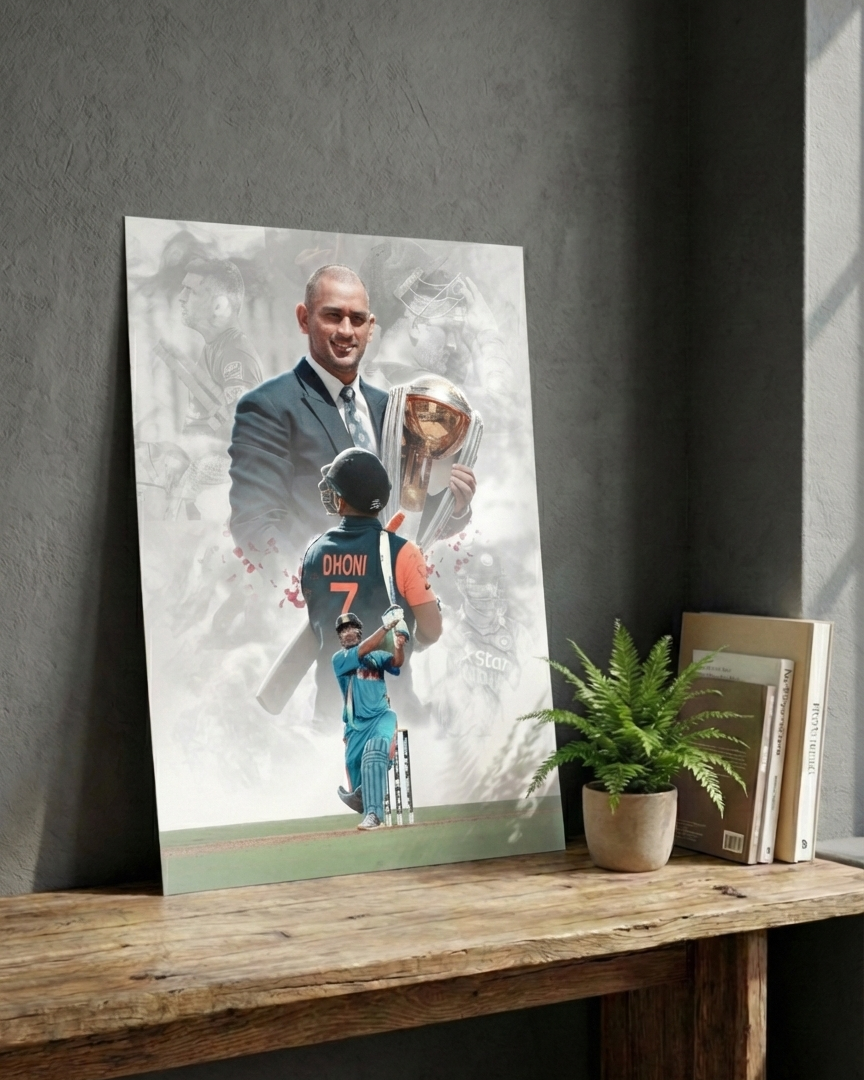 MS Dhoni Framed Poster A4 Size