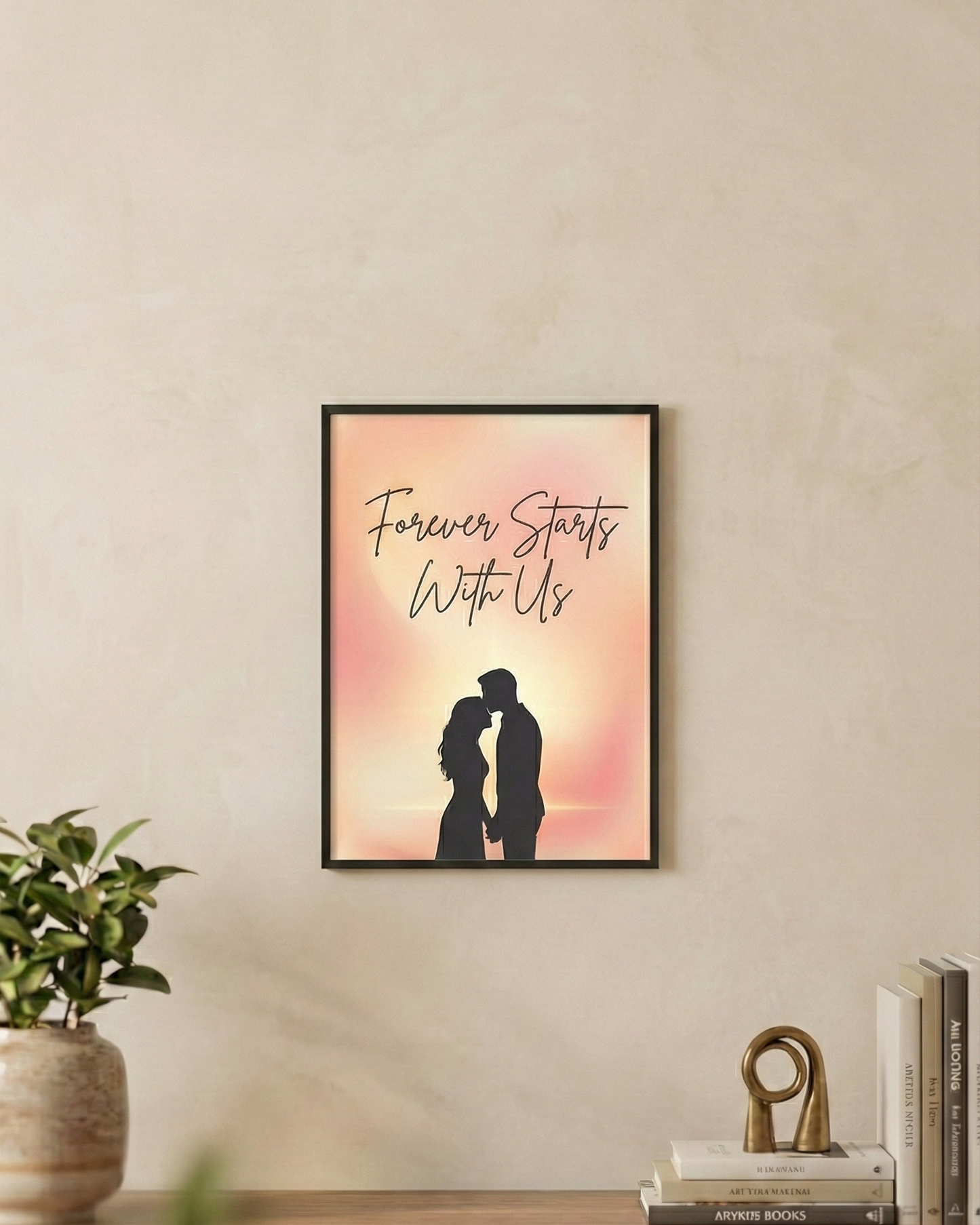 “Forever Starts With Us” – Personalized Couple Silhouette Sunset Poster