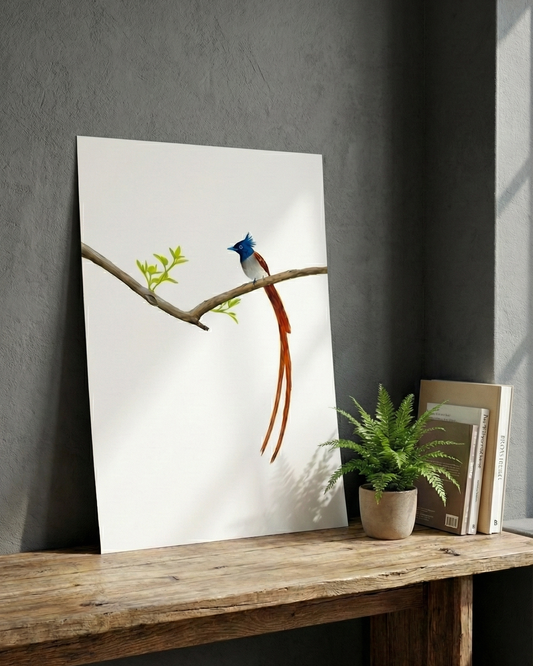 Blue Crown Bird – Minimal Nature Art Poster
