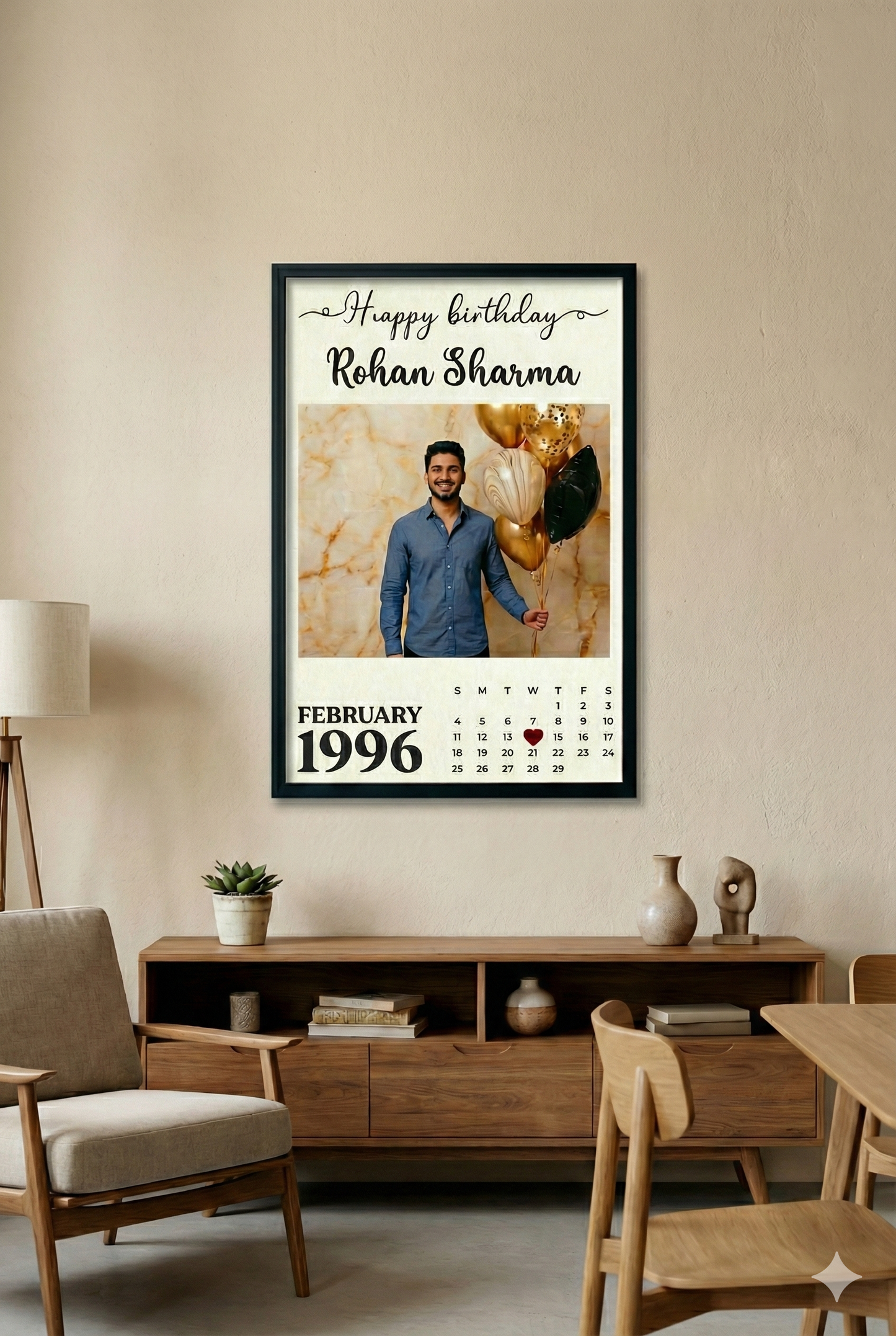 Personalized Birthday Calendar Frame – Custom Photo Wall Art Gift -A4